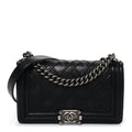 Chanel Lambskin Stitched Medium Boy Flap Black