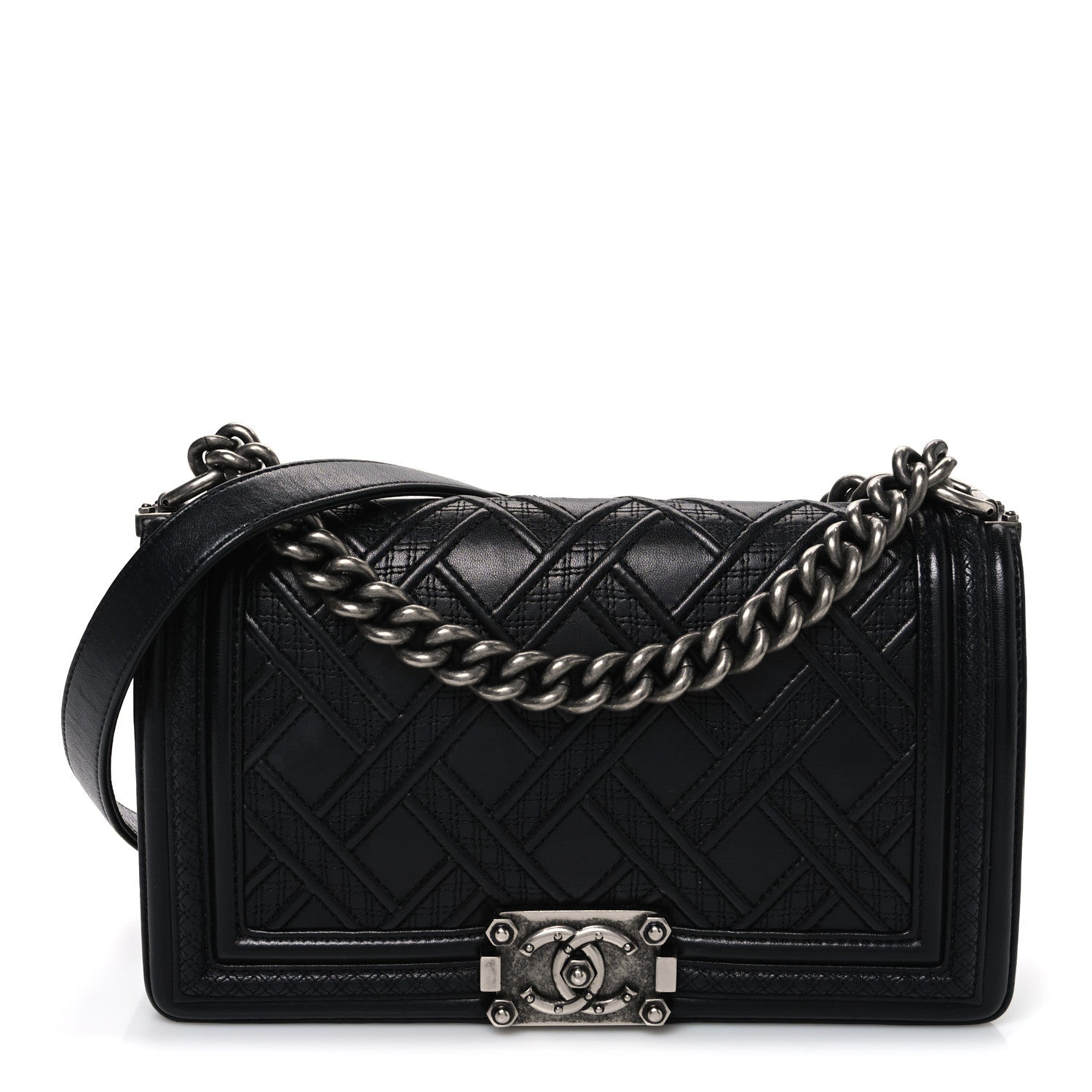 Chanel Lambskin Stitched Medium Boy Flap Black