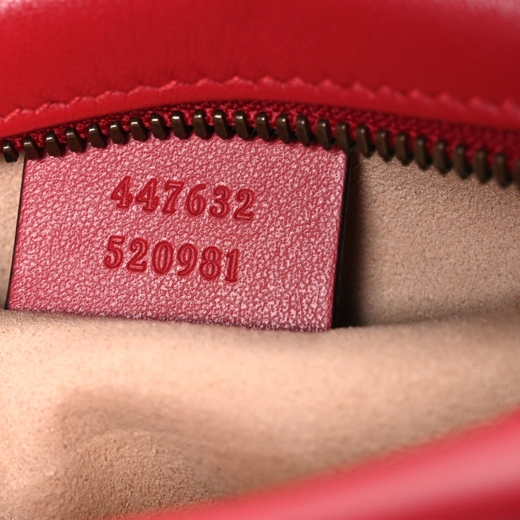 Gucci Calfskin Matelasse Small GG Marmont Chain Shoulder Bag Hibiscus Red