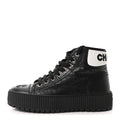 Aged Calfskin Lace Up Cap Toe Sneakers 36 Black White