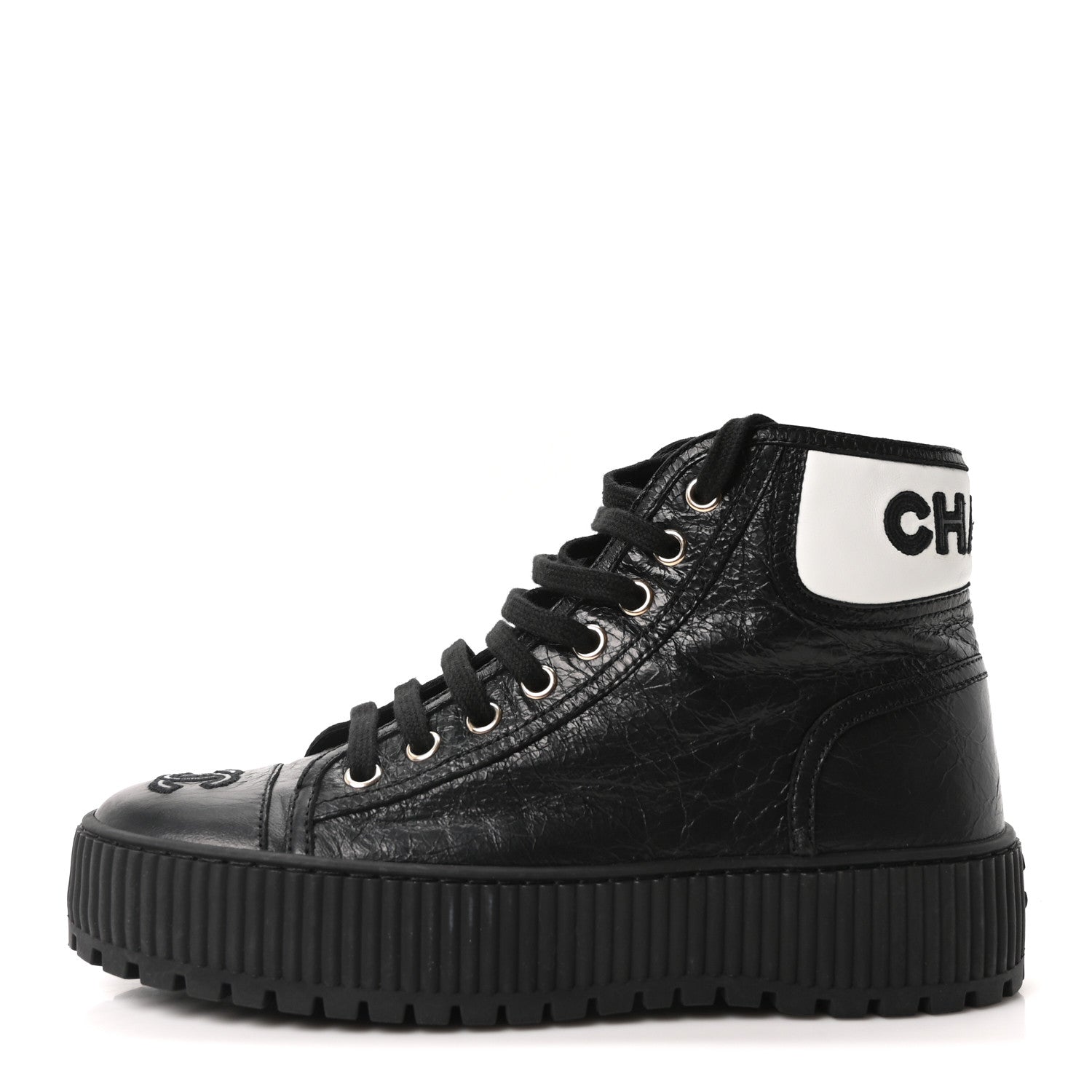 Aged Calfskin Lace Up Cap Toe Sneakers 36 Black White