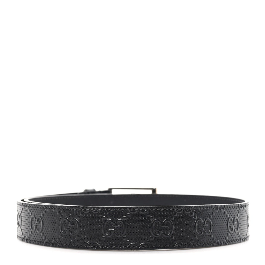 Gucci Calfskin GG Tennis Embossed Double G 40mm Belt 80 32 Black