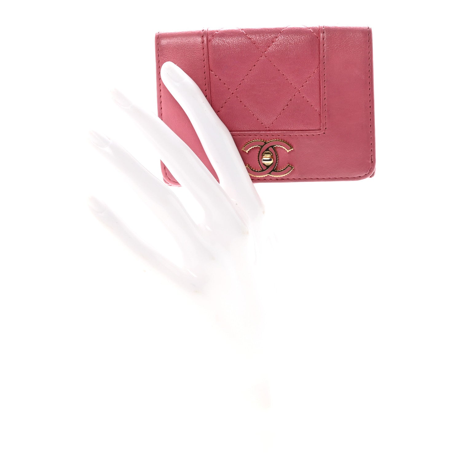Chanel Sheepskin Quilted Vintage Mademoiselle Trifold Wallet Dark Pink