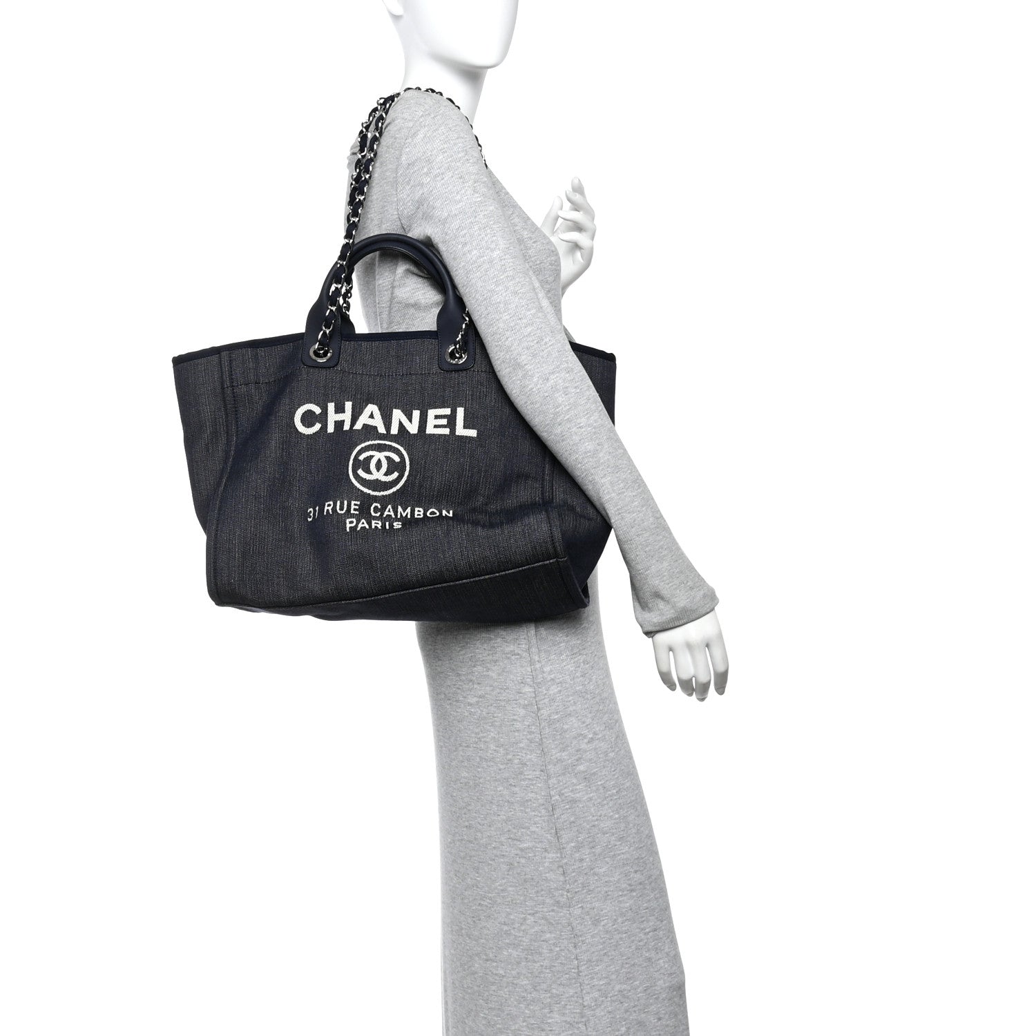 Chanel Denim Large Deauville Tote Dark Blue