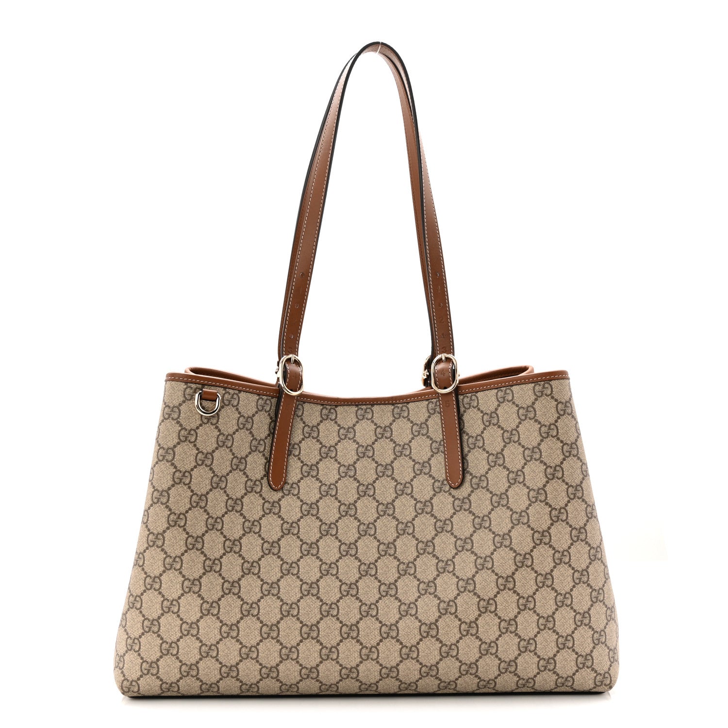 Gucci GG Supreme Monogram Emblem Large Tote Bag Beige Dark Brown