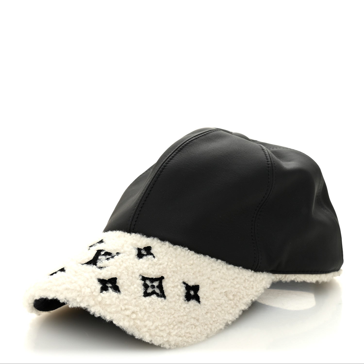 Louis Vuitton Calfskin Shearling Monogram Cap L Black