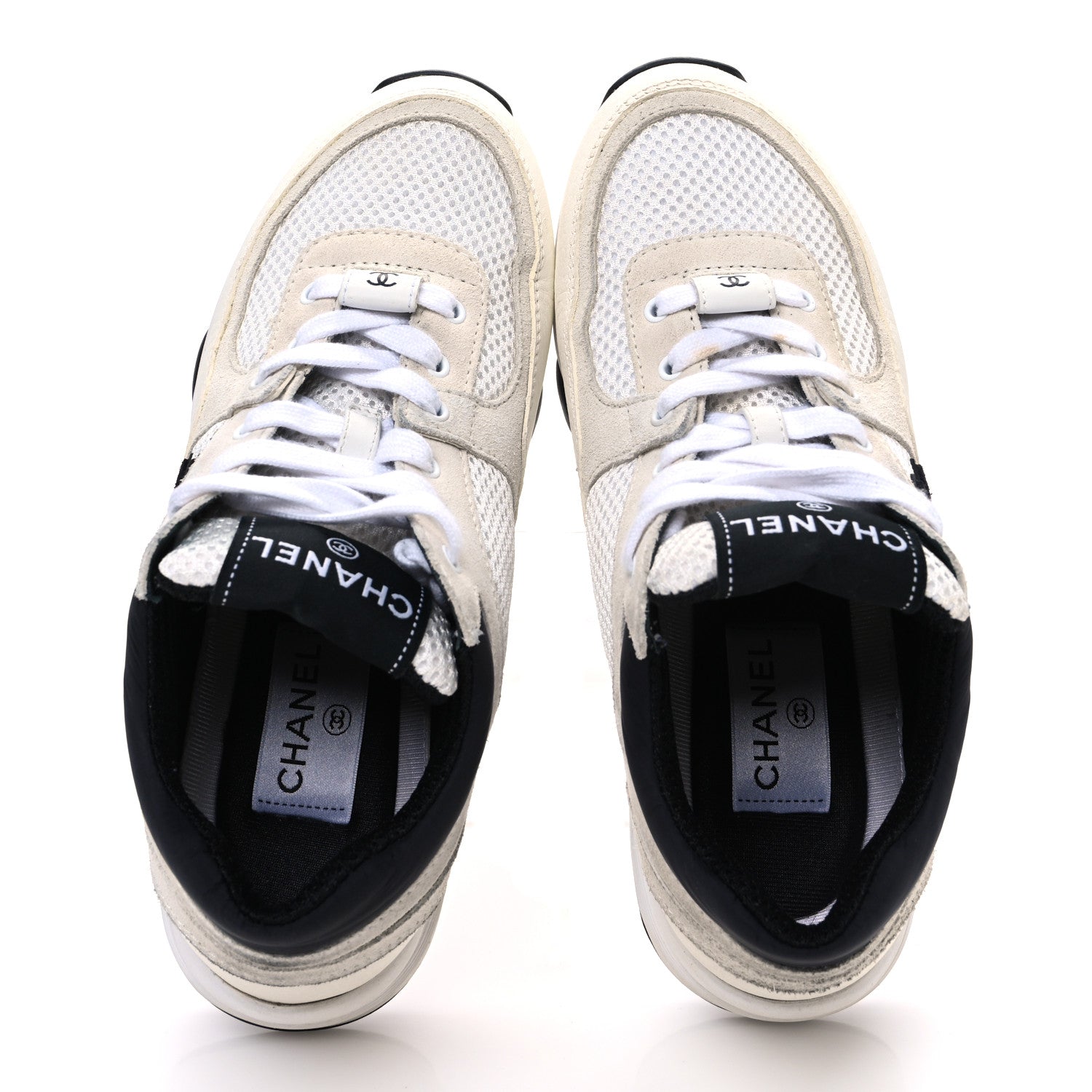 Mesh Suede Calfskin Grained Calfskin Womens CC Sneakers 36 White Black