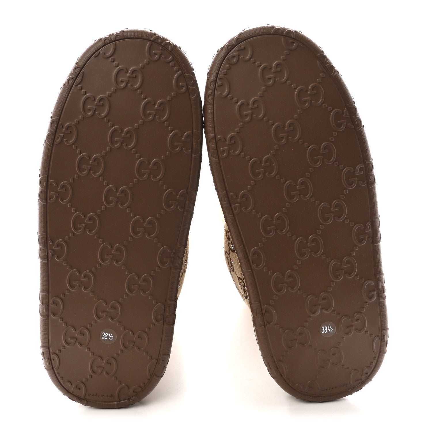 Gucci Monogram GG Strass Thermal Bootie 38.5 Camel Ebony