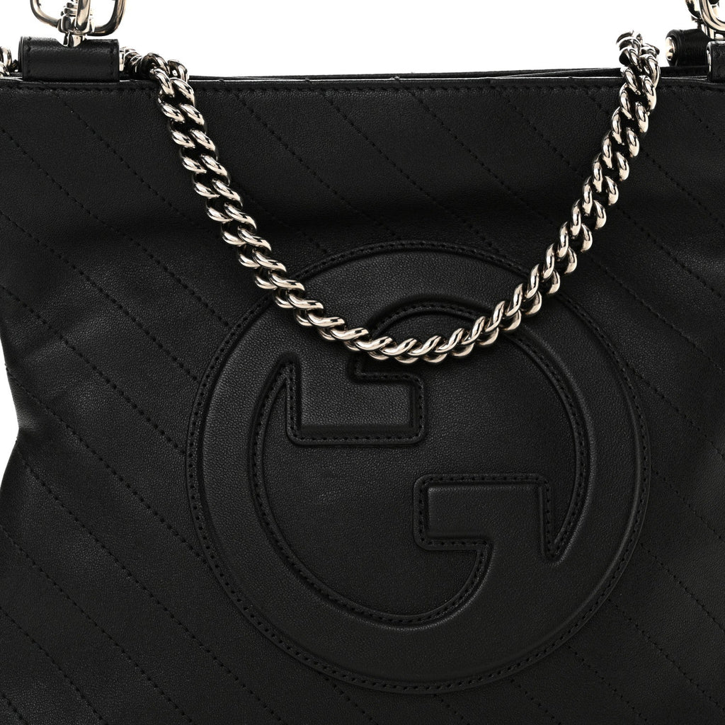 Gucci Sakai Be Green Calfskin Diagonal Stitched Small Blondie Tote Black