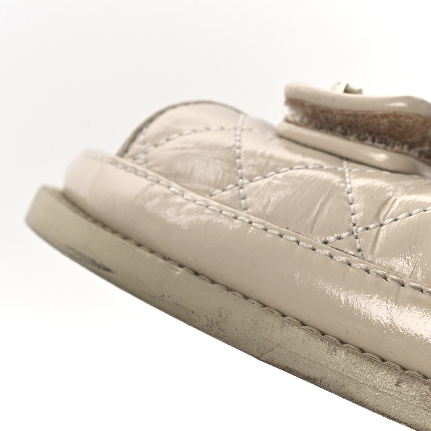 Chanel Shiny Calfskin Quilted Velcro Dad Crystal CC Slide Sandals 39 Beige