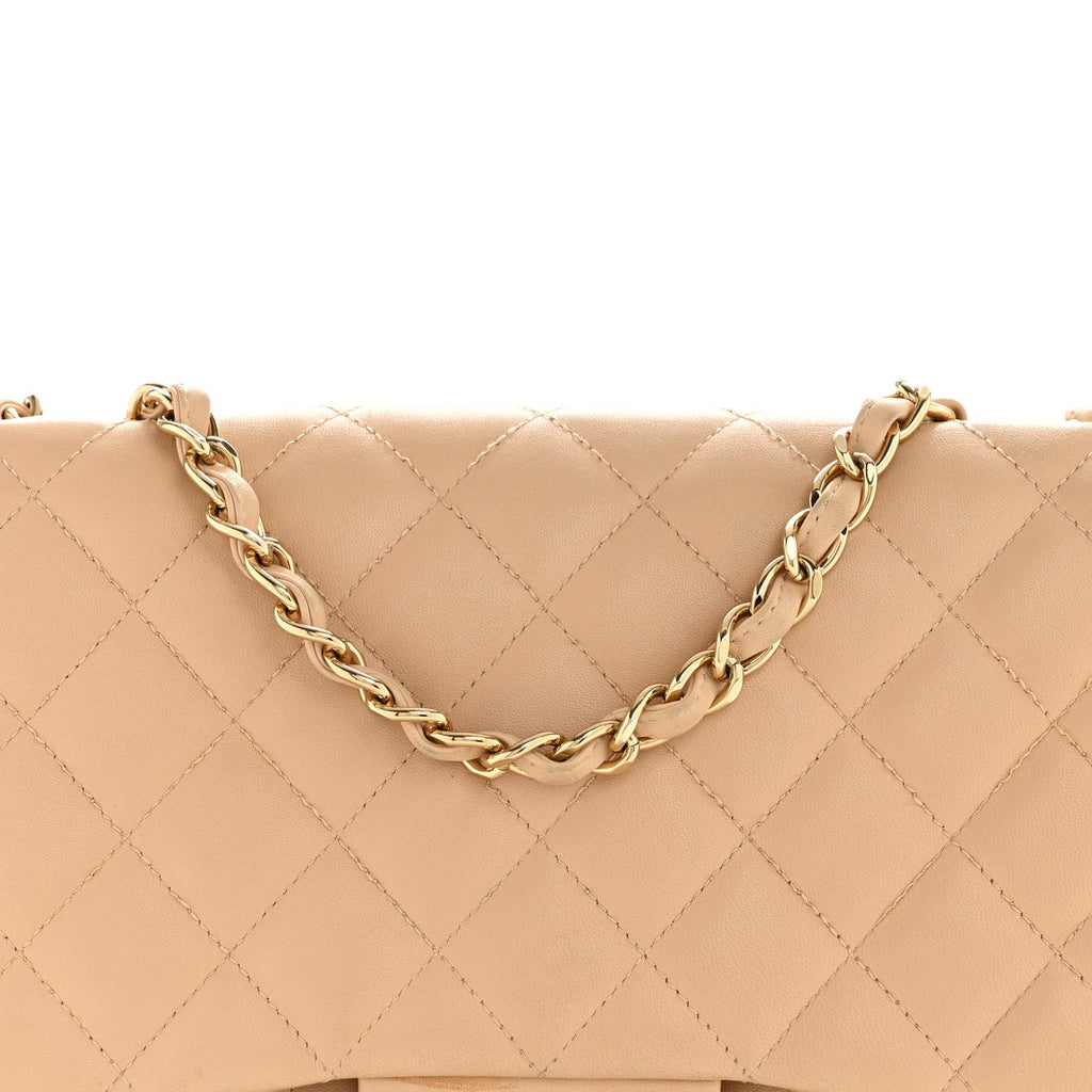 Chanel Lambskin Quilted Jumbo Single Flap Beige