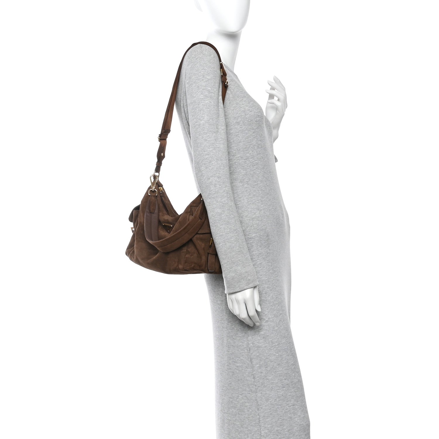 Prada Suede Large Explore Shoulder Bag Cocoa Brown