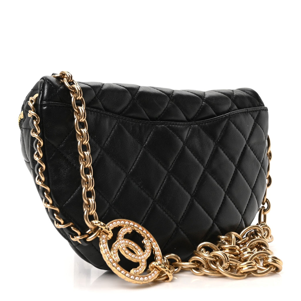 Chanel Lambskin Pearl Quilted CC Belt Bag Black