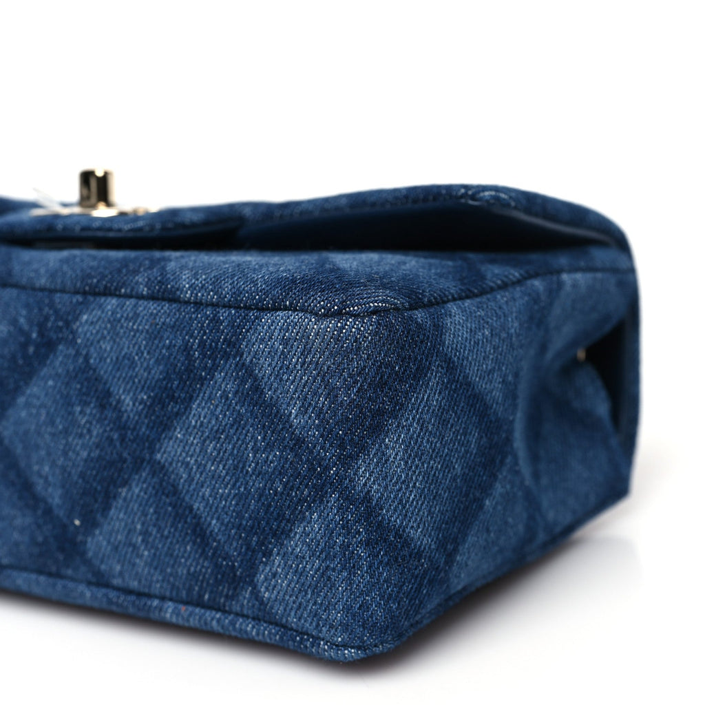 Chanel Printed Denim Quilted Mini Rectangular Flap Dark Blue