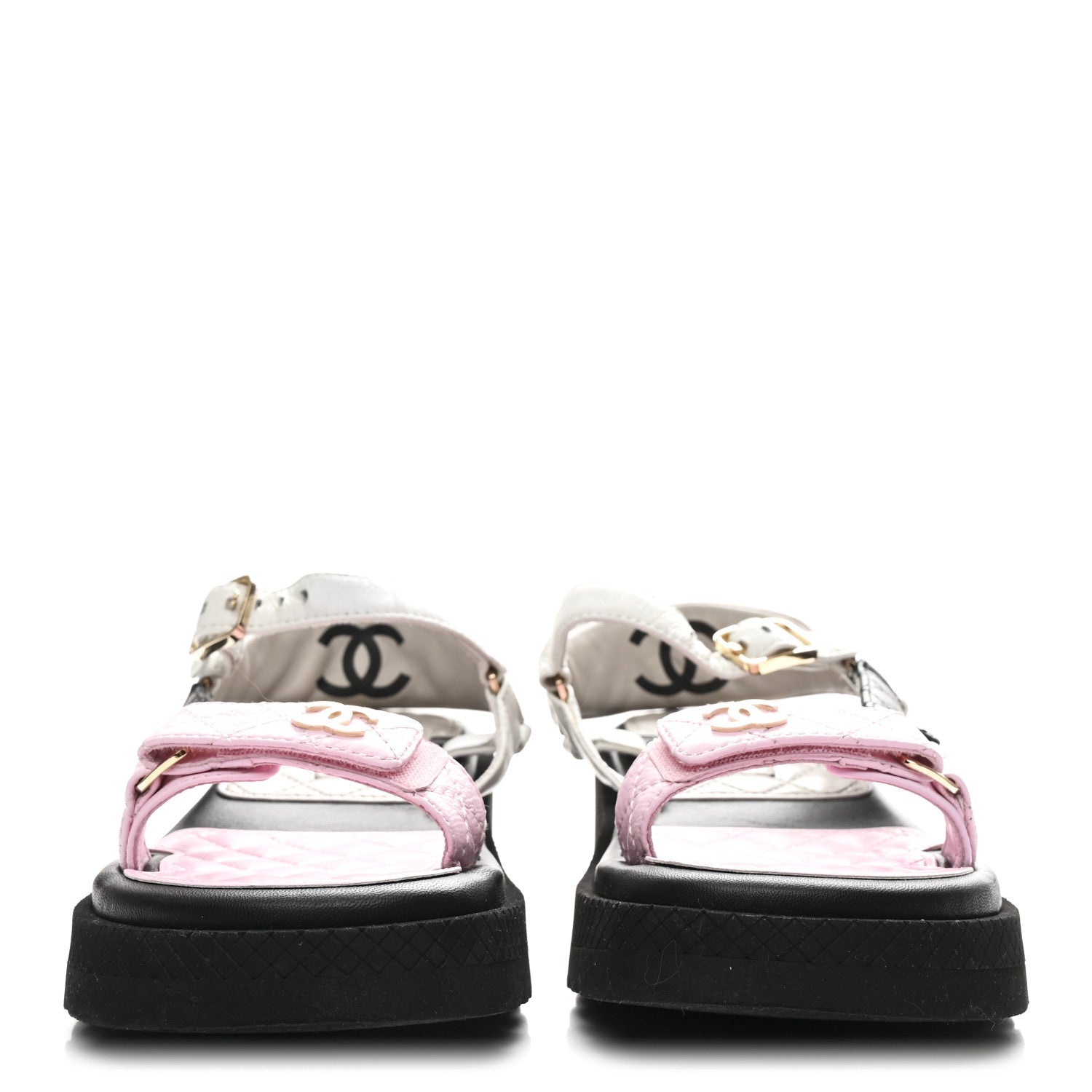 Lambskin Quilted CC Logo Platform Sandals 38 Black White Pink