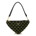 Prada Jacquard Calfskin Triangolo Symbole Embroidered Mini Triangle Double Bag Black Edera