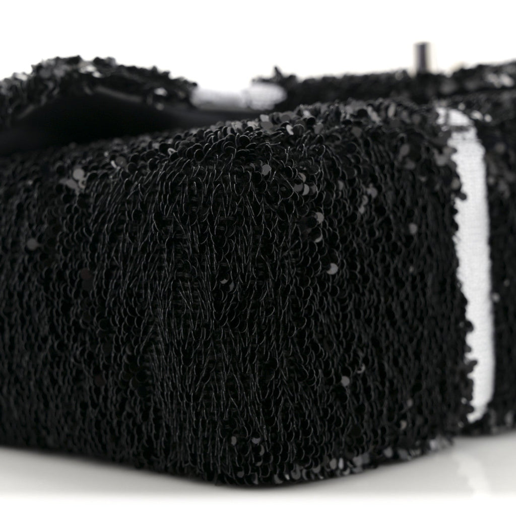 Chanel Sequin Ribbon Mini Rectangular Flap Black White
