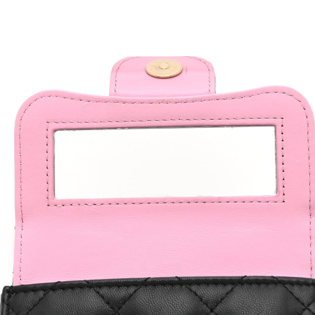 Chanel Lambskin Quilted Bi-Color Top Handle Clutch With Chain Black Pink
