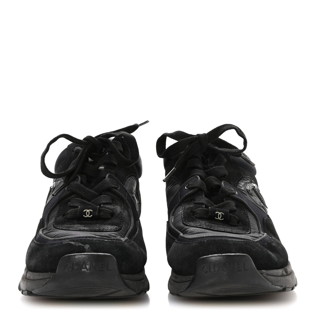 Fabric Calfskin Suede CC Sneakers 36.5 Black