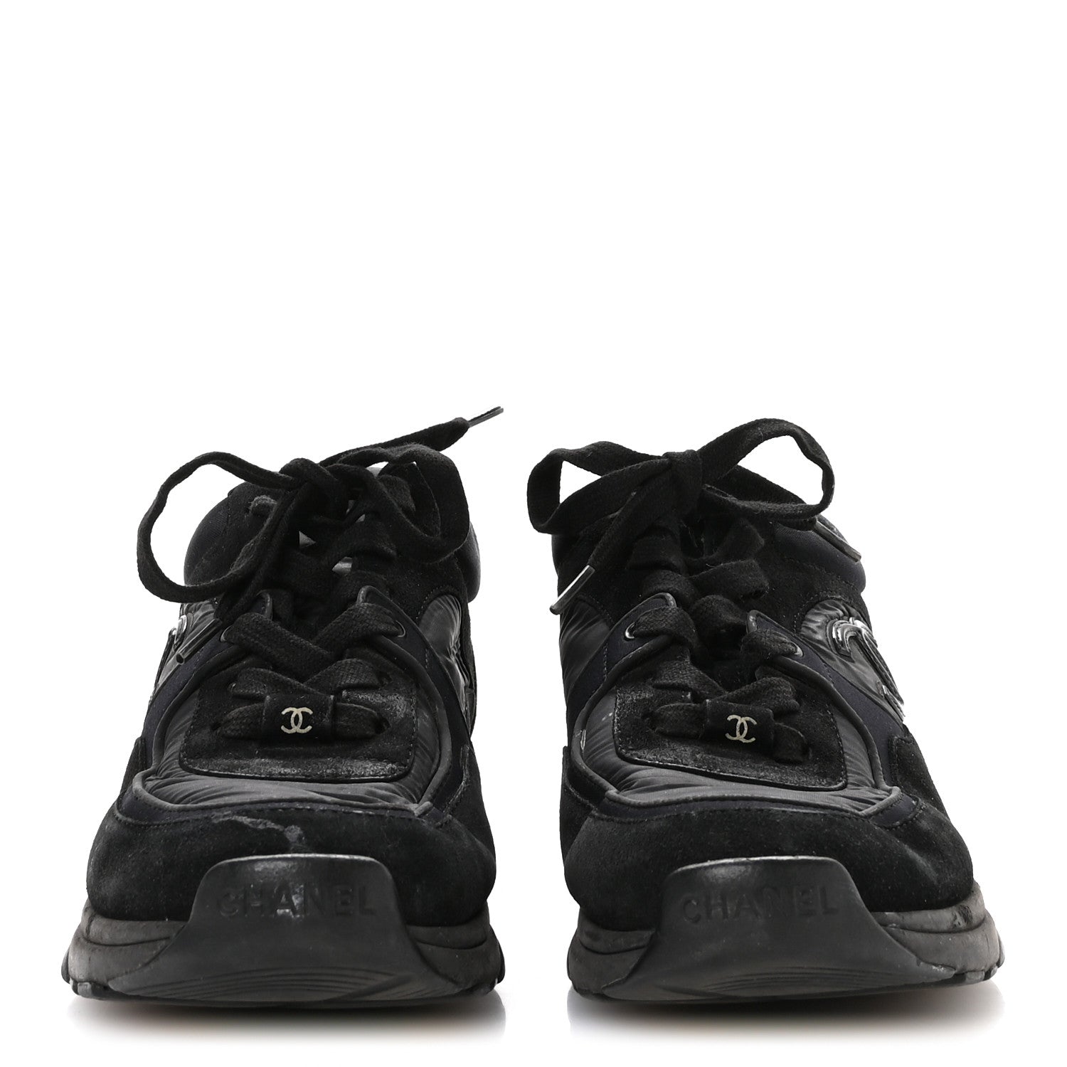 Fabric Calfskin Suede CC Sneakers 36.5 Black