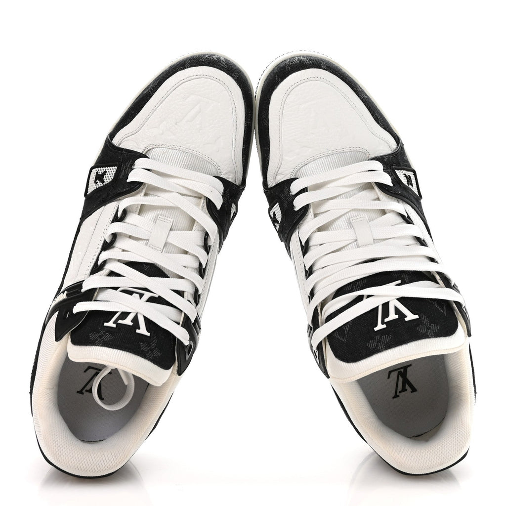 Louis Vuitton Calfskin Monogram Denim Mens LV Trainer Sneakers 8.5 Black