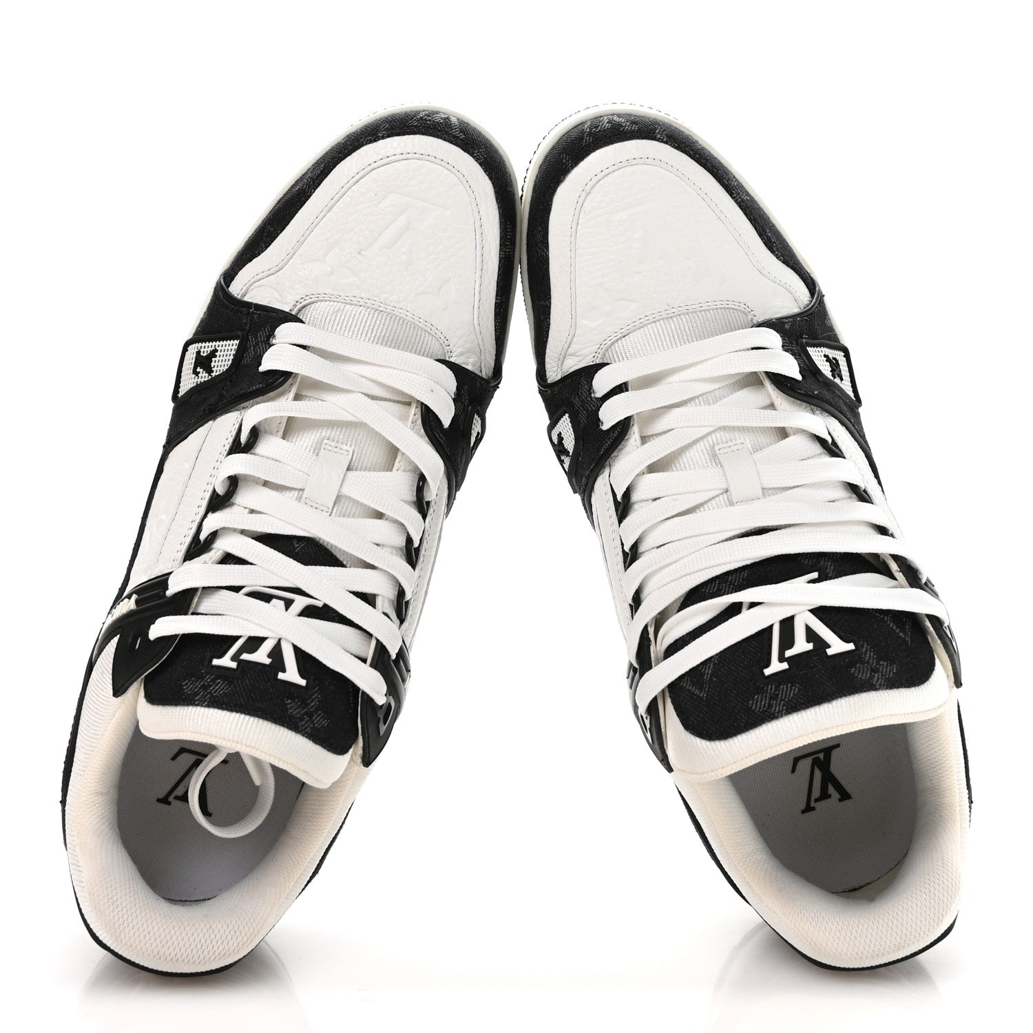 Louis Vuitton Calfskin Monogram Denim Mens LV Trainer Sneakers 8.5 Black