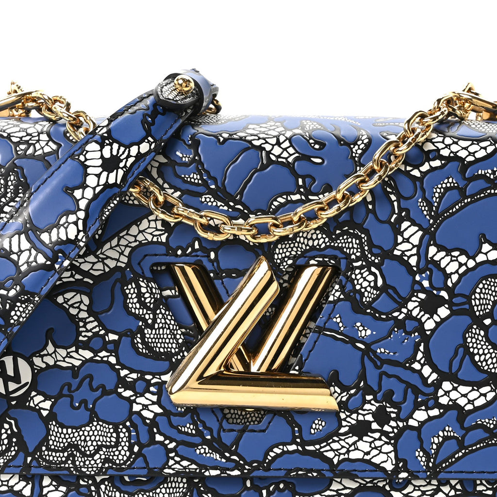 Louis Vuitton Calfskin Lace Flower Inlay Twist Shoulder Bag MM Navy Black