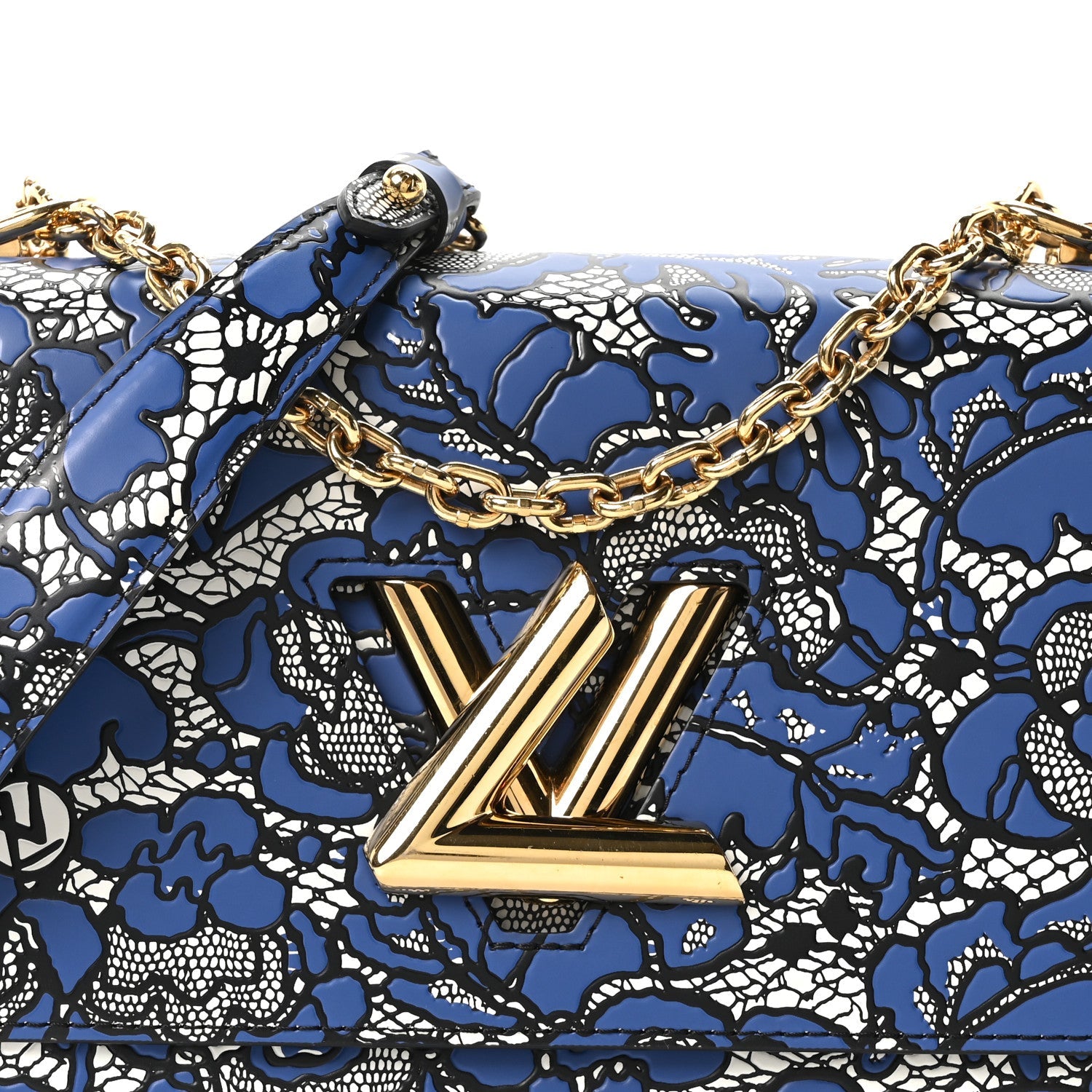 Louis Vuitton Calfskin Lace Flower Inlay Twist Shoulder Bag MM Navy Black