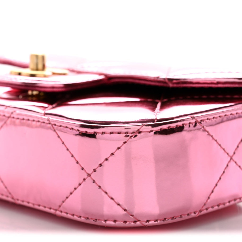 Chanel Mirror Metallic Calfskin Quilted Mini Top Handle Flap Pink