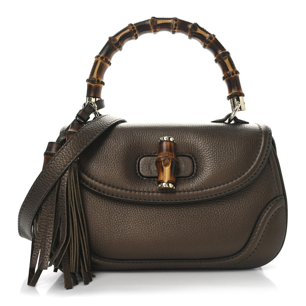 Gucci Metallic Calfskin Medium New Bamboo Top Handle Bag Bronze