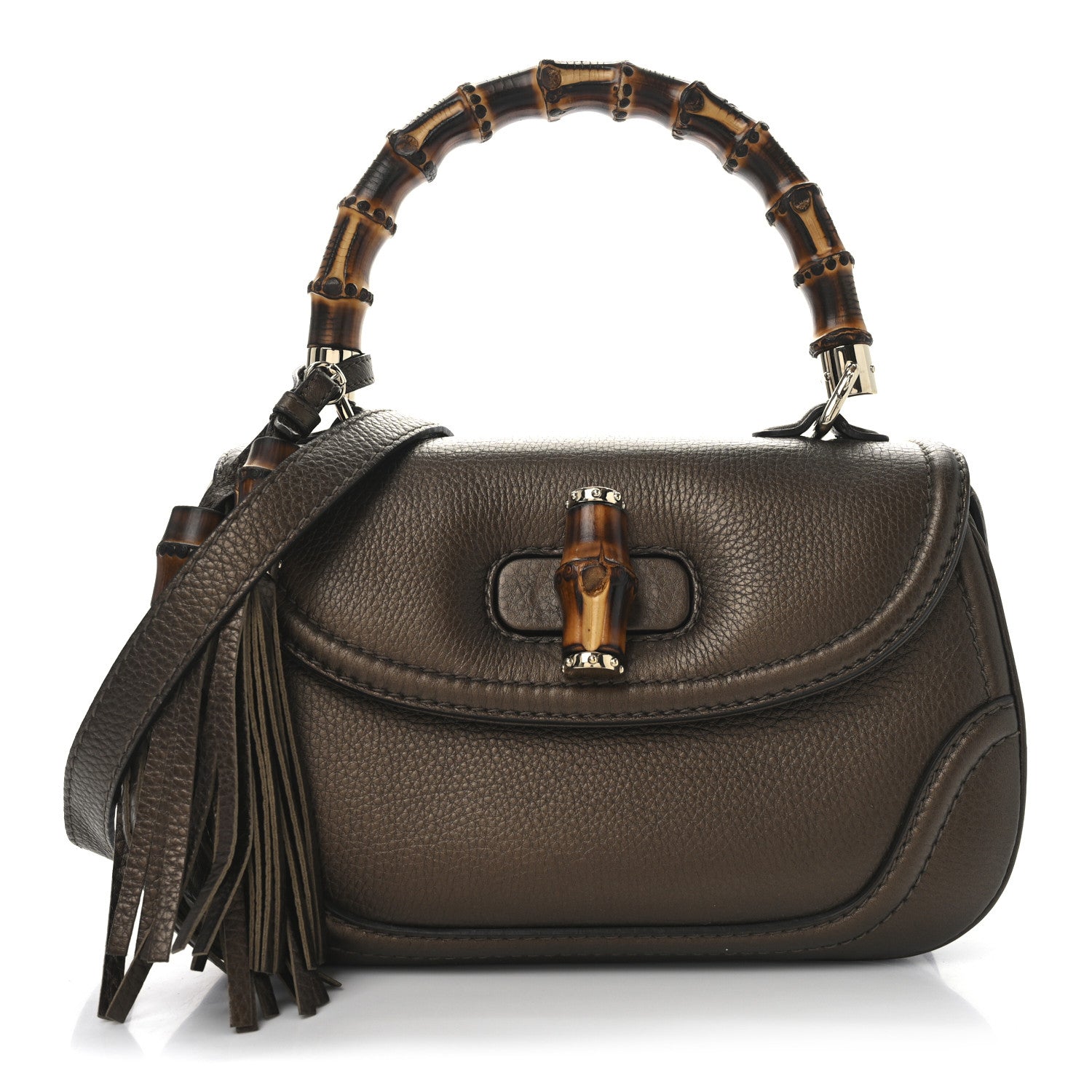 Gucci Metallic Calfskin Medium New Bamboo Top Handle Bag Bronze