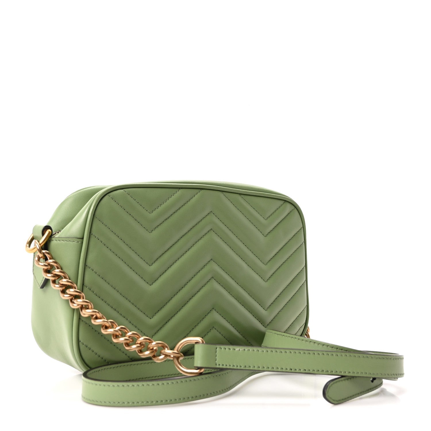 Gucci Calfskin Matelasse Small GG Marmont Chain Shoulder Bag Salamander Green