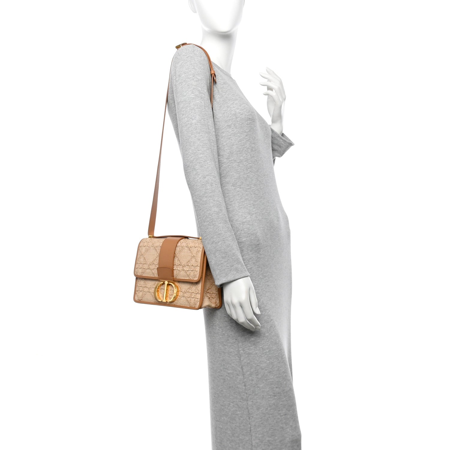 Christian Dior Raffia Calfskin 30 Montaigne Flap Bag Beige