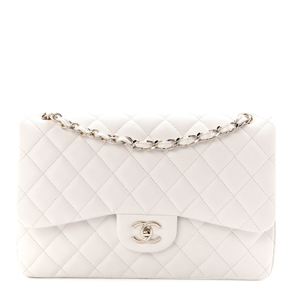Chanel Caviar Quilted Jumbo Double Flap White