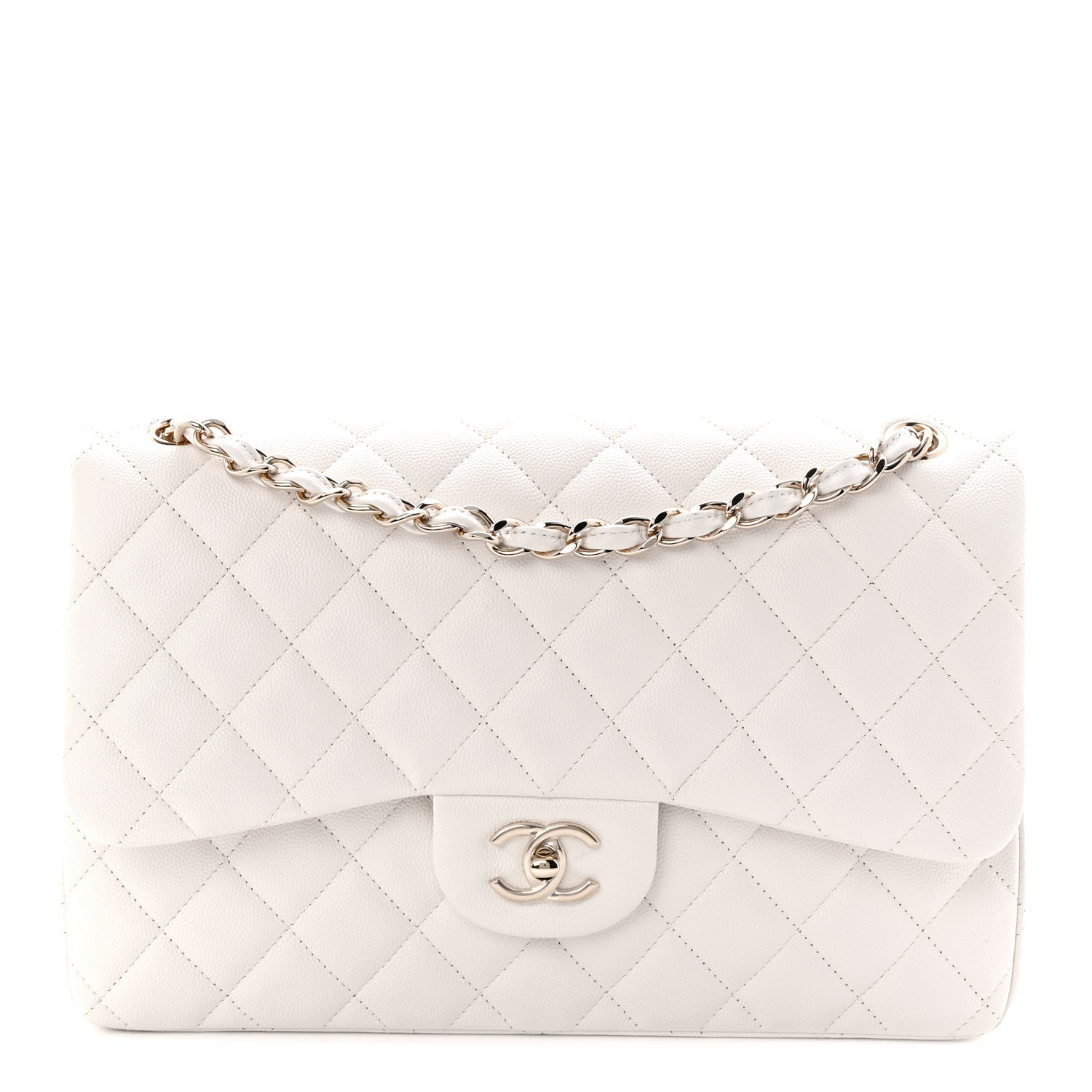 Chanel Caviar Quilted Jumbo Double Flap White