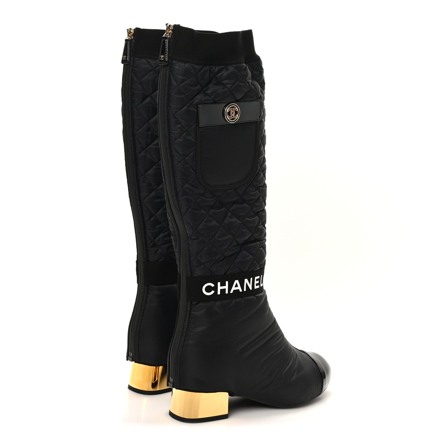 Mixed Fibers Lambskin Patent Calfskin Convertible High Boots 38.5 Black