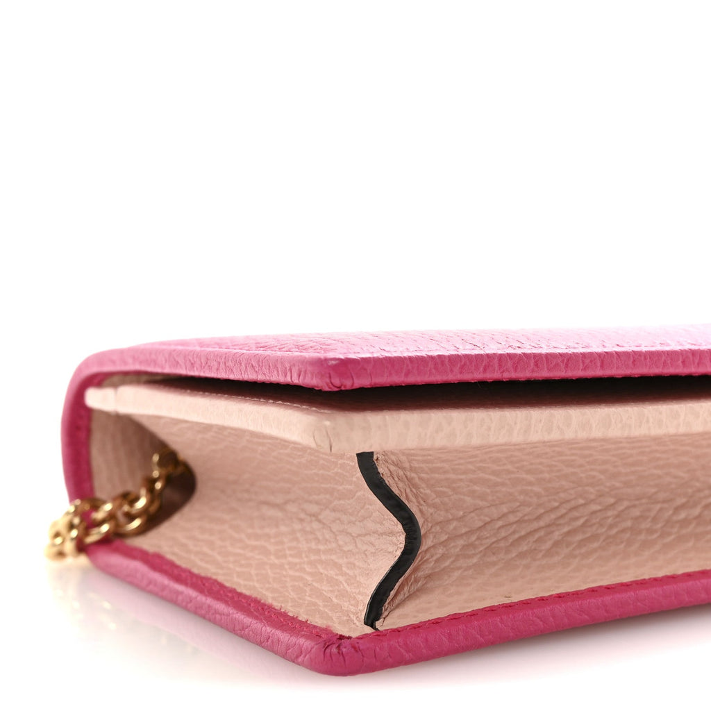 Gucci Dollar Calfskin Mini GG Marmont Chain Wallet Box Pink