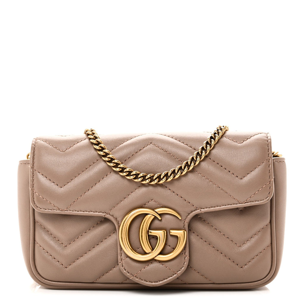 Gucci Calfskin Matelasse Super Mini GG Marmont Shoulder Bag Porcelain Rose