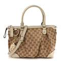 Gucci Monogram Margaux Calfskin Medium Sukey Top Handle Bag Beige Ebony Mystic White