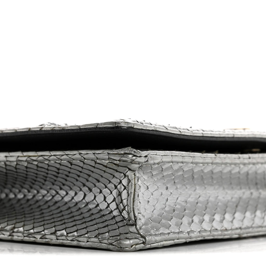Christian Dior Snakeskin Diorama Wallet on Chain Pouch Silver