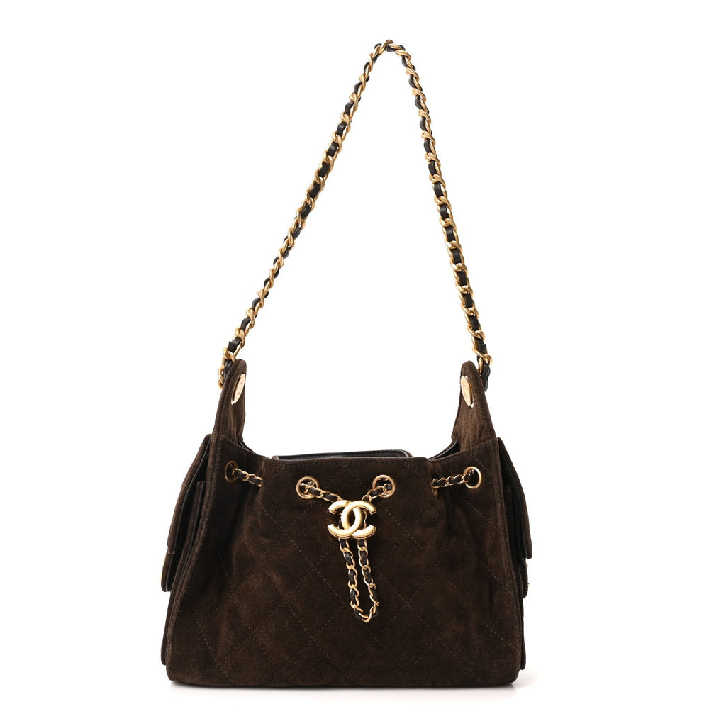 Chanel Suede Quilted Mini Chanel 25 Handbag Dark Brown