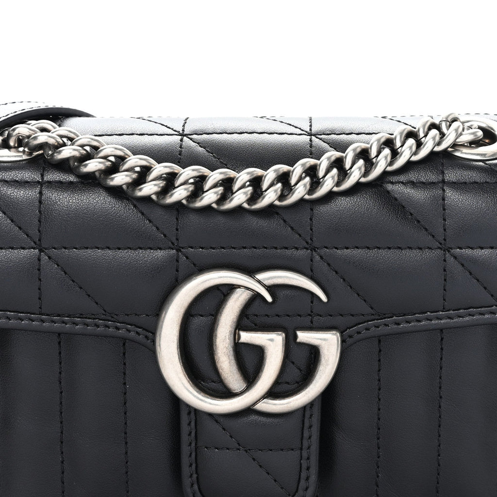 Gucci Calfskin Matelasse Aria Mini GG Marmont Shoulder Bag Black