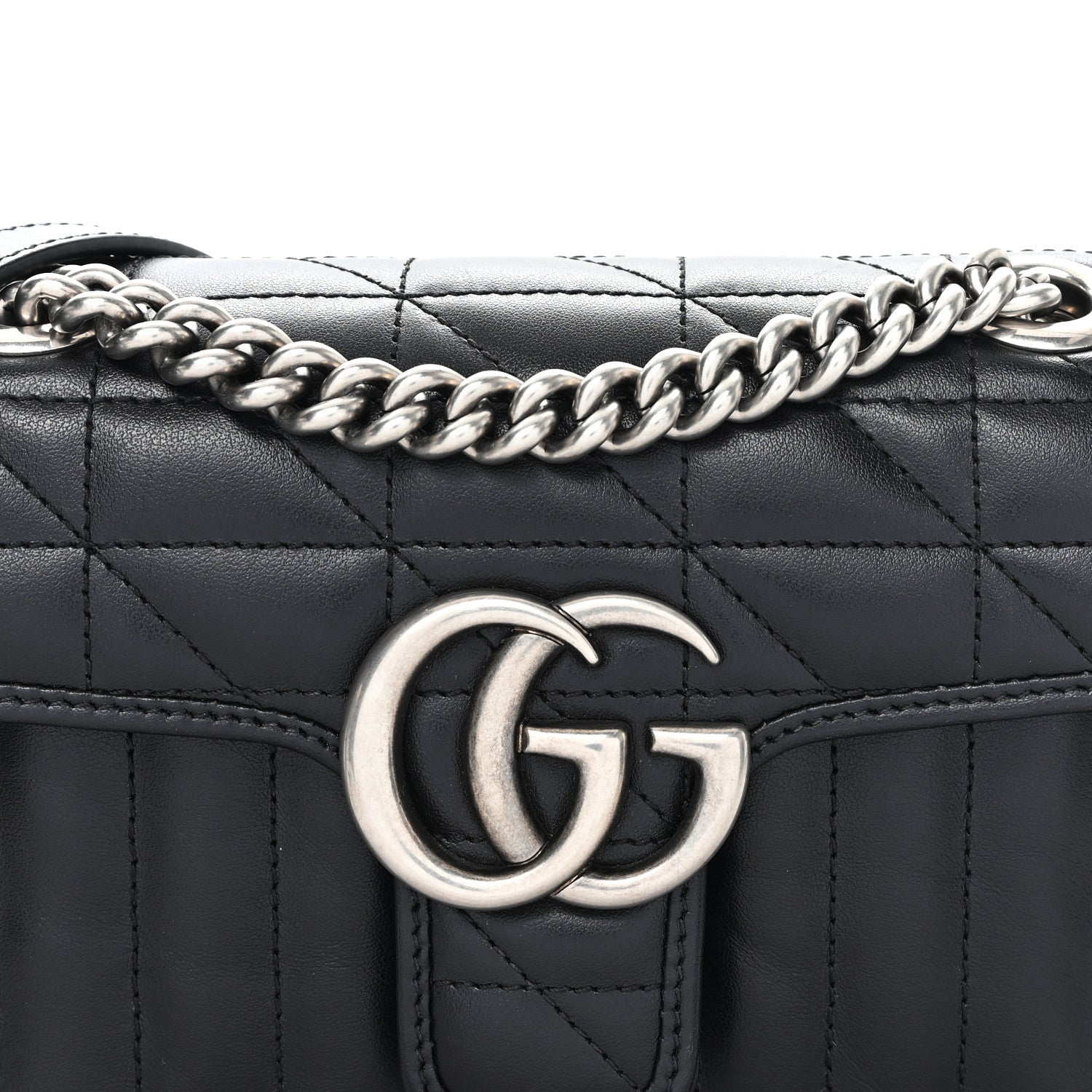 Gucci Calfskin Matelasse Aria Mini GG Marmont Shoulder Bag Black