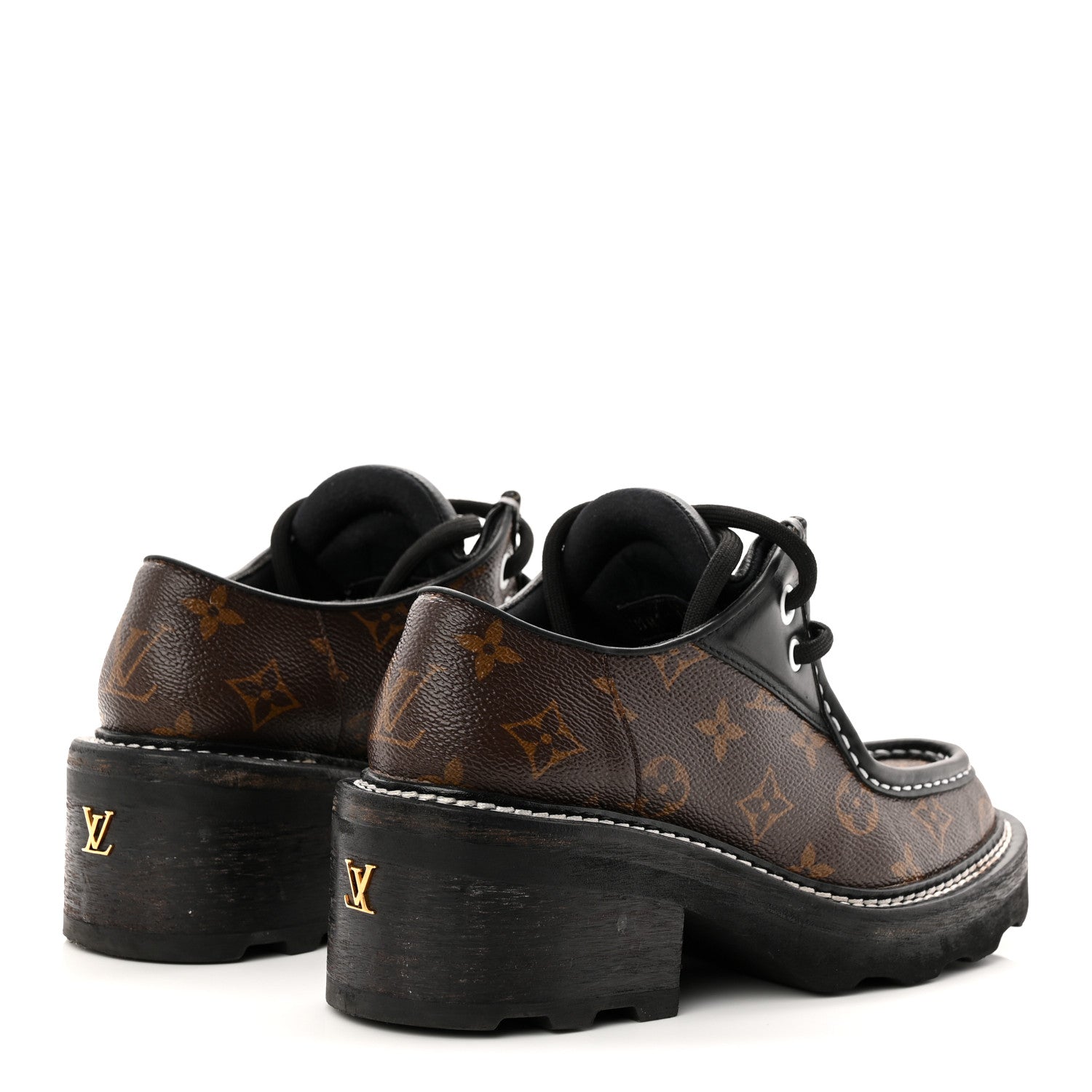 Louis Vuitton Monogram Calfskin Beaubourg Platform Derby Shoes 37.5 Brown