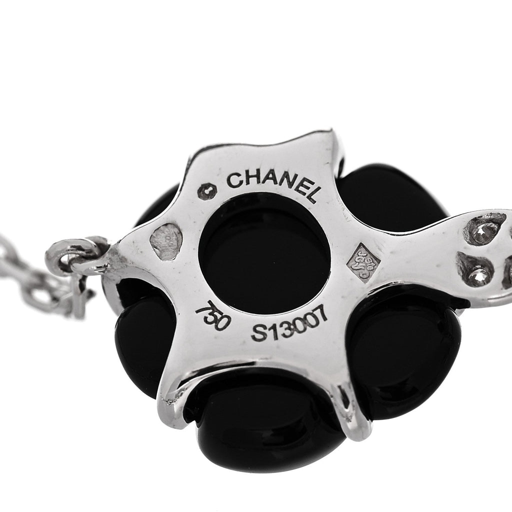18K White Gold Diamond Black Onyx Camelia Sculpte Bracelet