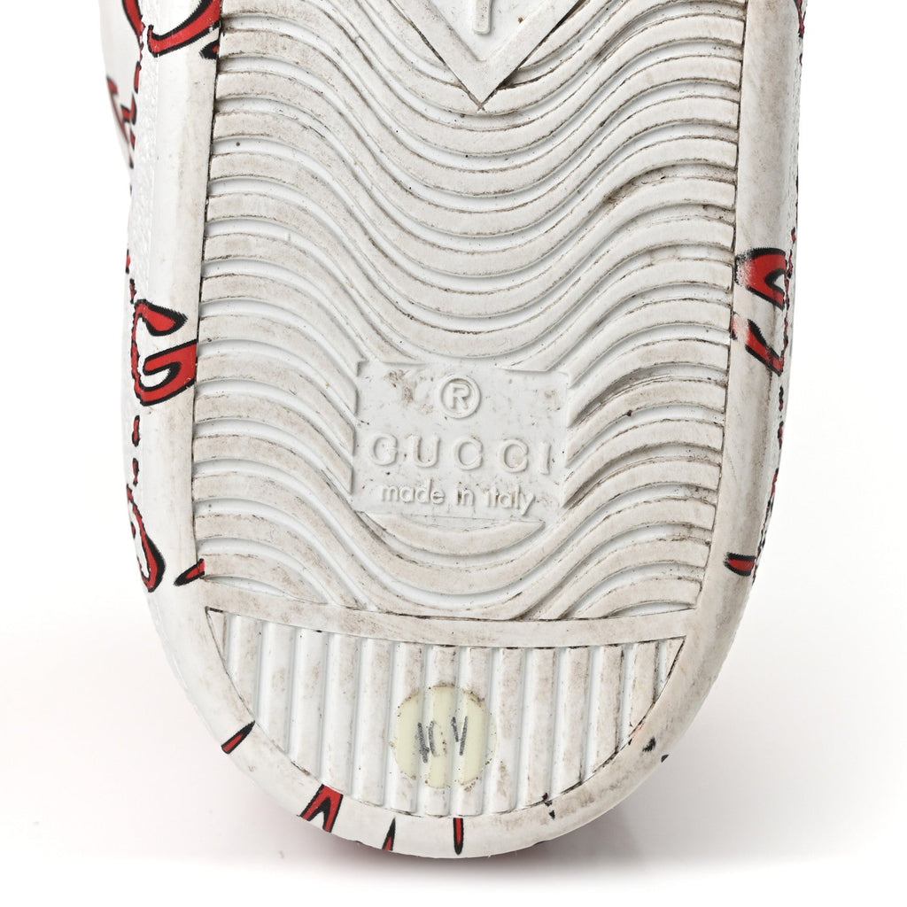 Gucci Calfskin GucciGhost Print Womens Ace Sneakers 40.5 White Hibiscus Red