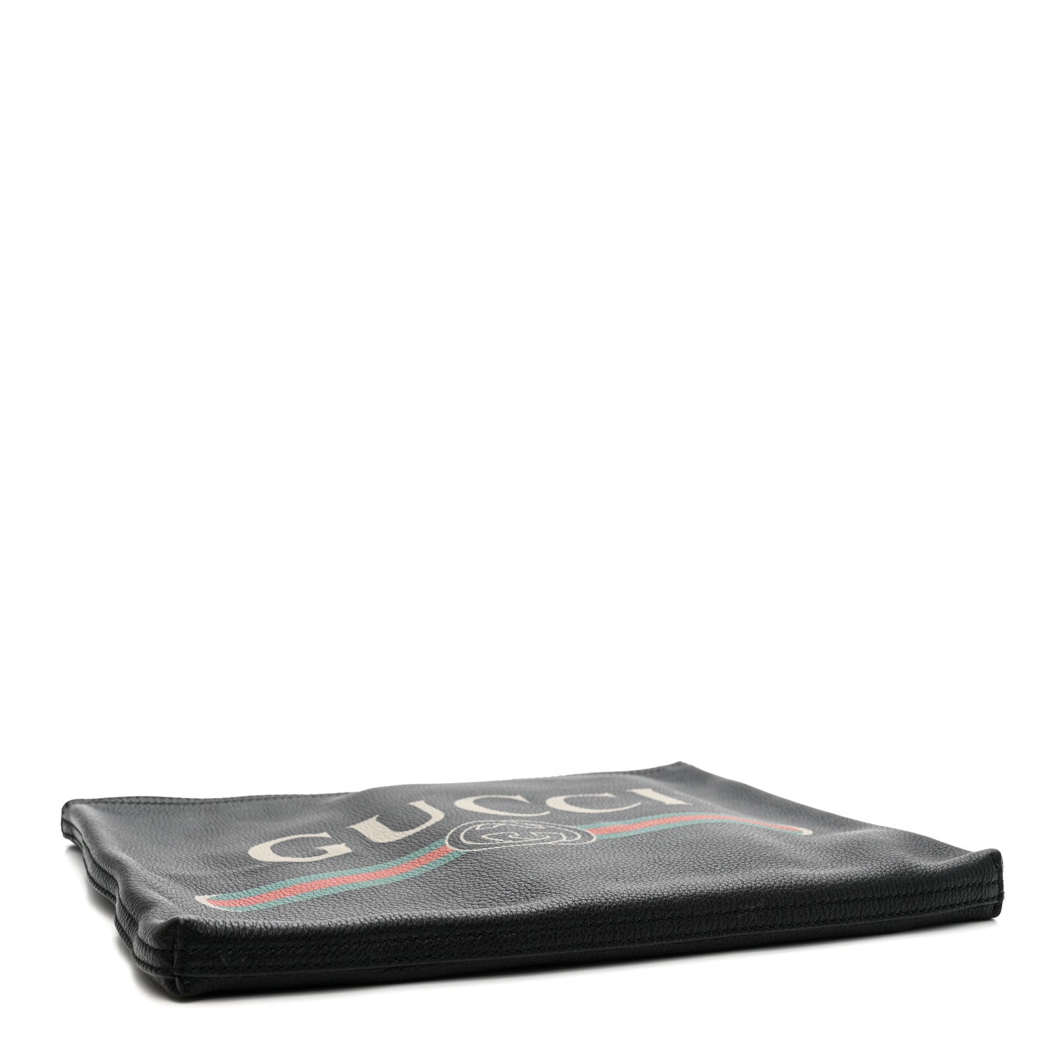 Gucci Pebbled Calfskin Medium Logo Portfolio Clutch Black