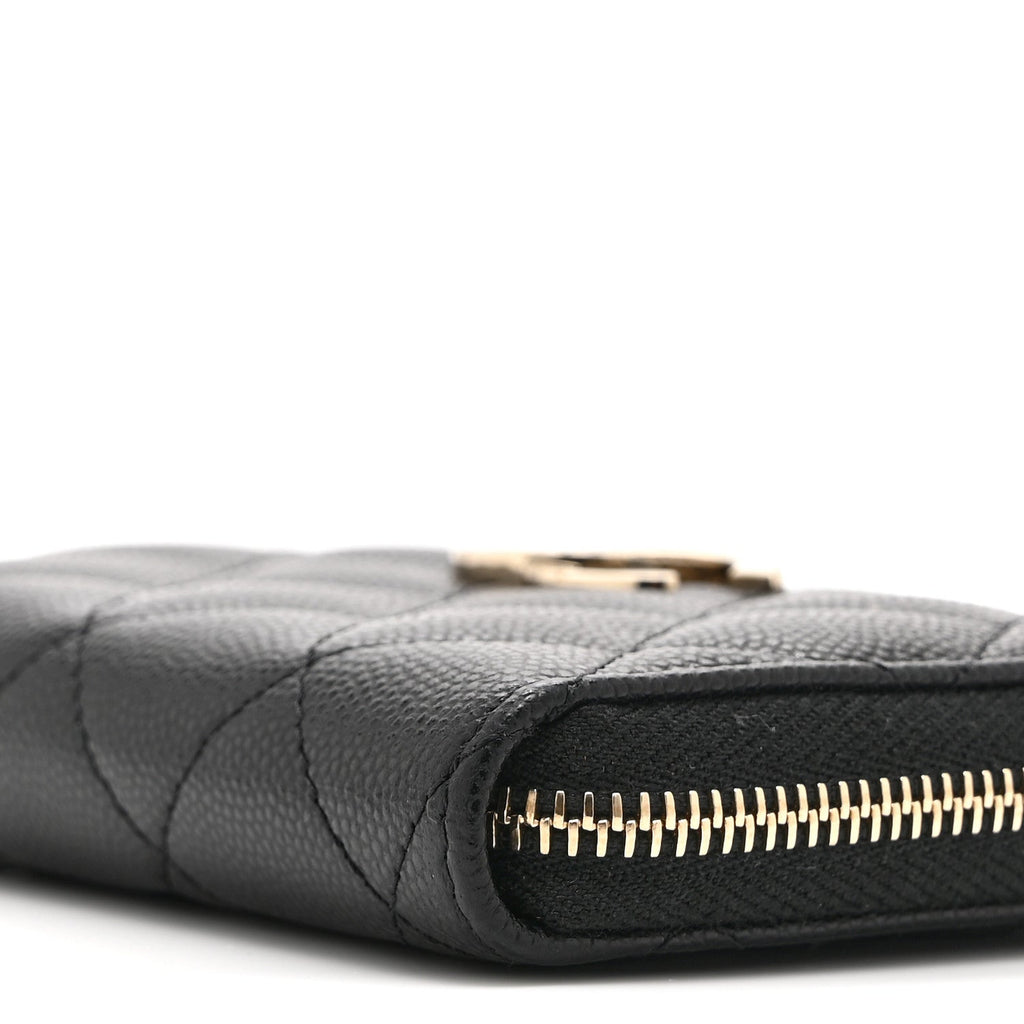 Caviar Quilted Crystal Zip Around Coin Purse Wallet Black