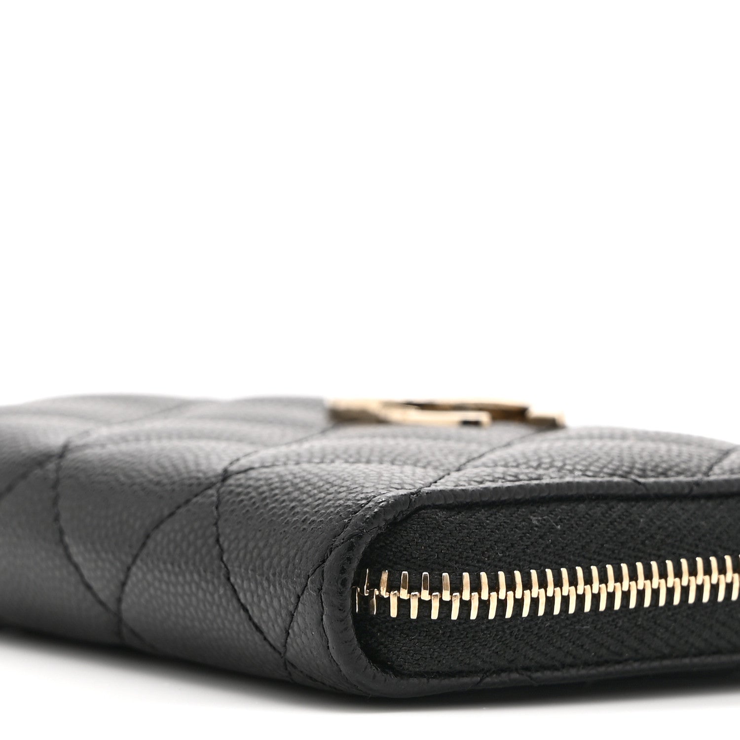 Caviar Quilted Crystal Zip Around Coin Purse Wallet Black