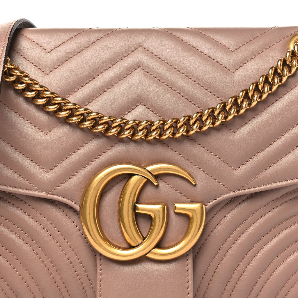 Gucci Calfskin Matelasse Medium GG Marmont Shoulder Bag Porcelain Rose